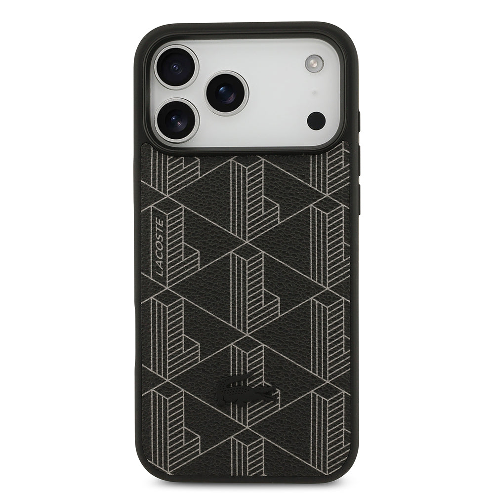 Apple iPhone 17 Pro Max Kılıf Lacoste Orjinal Lisanslı M-safe Şarj Özellikli PU Deri Tasarımlı Kartlıklı Karışık Monogram Desenli Kapak Yeşil