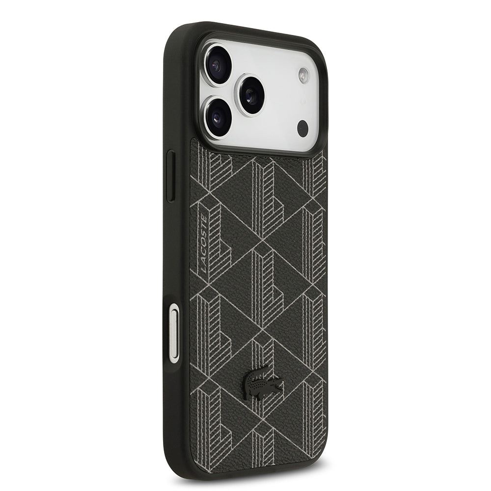 Apple iPhone 17 Pro Max Kılıf Lacoste Orjinal Lisanslı M-safe Şarj Özellikli PU Deri Tasarımlı Kartlıklı Karışık Monogram Desenli Kapak Yeşil
