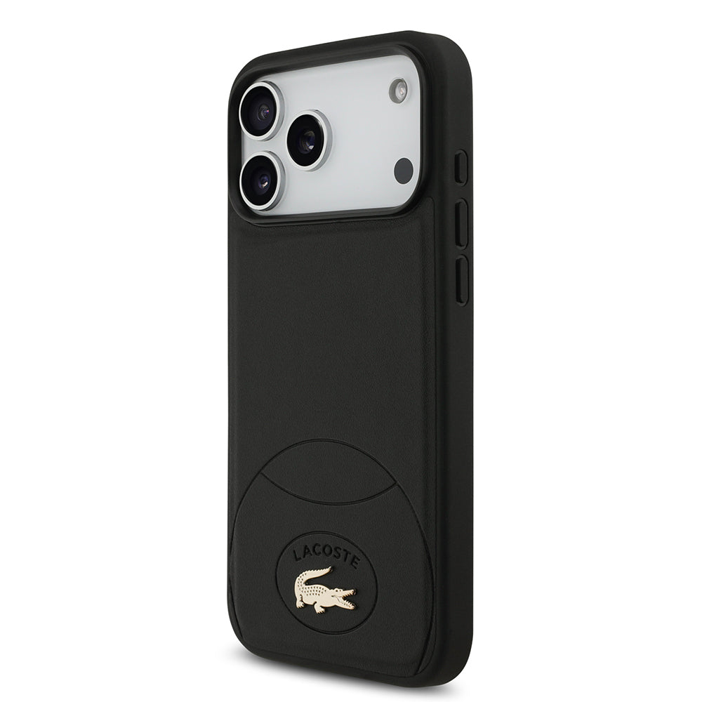 Apple iPhone 17 Pro Max Kılıf Lacoste Orjinal Lisanslı M-safe Şarj Özellikli PU Deri Tasarımlı Metal Logolu Kapak Siyah