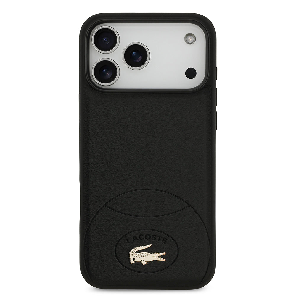 Apple iPhone 17 Pro Max Kılıf Lacoste Orjinal Lisanslı M-safe Şarj Özellikli PU Deri Tasarımlı Metal Logolu Kapak Siyah