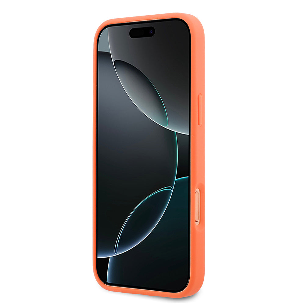 Apple iPhone 17 Pro Max Kılıf Lacoste Orjinal Lisanslı M-safe Şarj Özellikli PU Pike Desenli Metal Logolu Kapak Turuncu