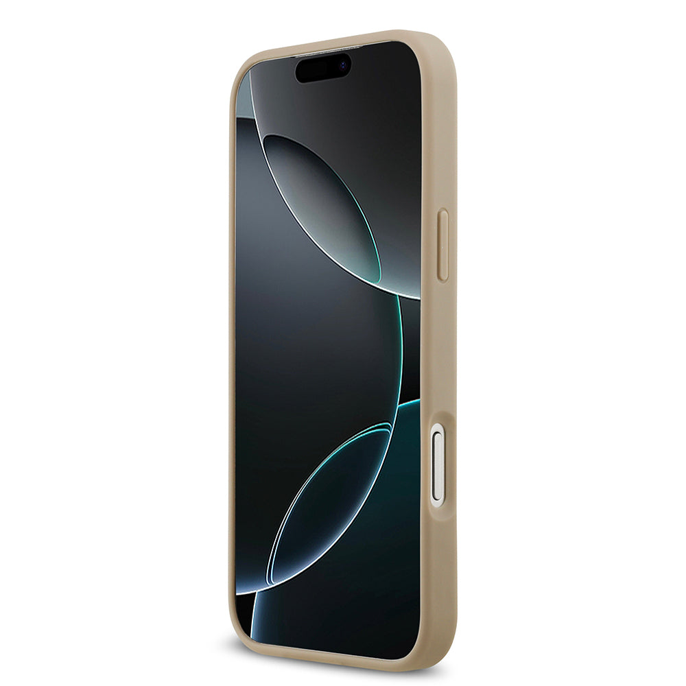 Apple iPhone 17 Pro Max Kılıf Lacoste Orjinal Lisanslı M-safe Şarj Özellikli PU Pike Desenli Metal Logolu Kartlıklı Kapak Bej