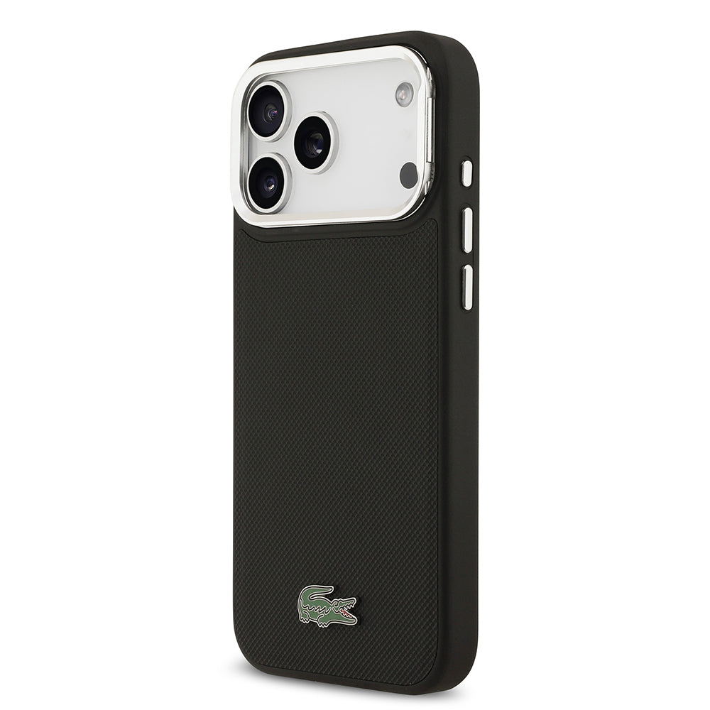 Apple iPhone 17 Pro Max Kılıf Lacoste Orjinal Lisanslı M-safe Şarj Özellikli PU Pike Desenli Standlı Metal Logolu Kapak Koyu Yeşil