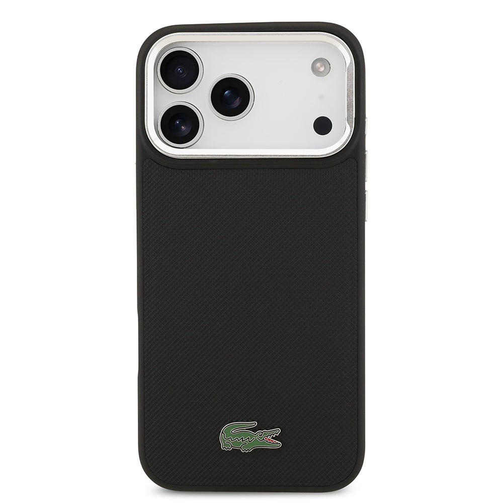 Apple iPhone 17 Pro Max Kılıf Lacoste Orjinal Lisanslı M-safe Şarj Özellikli PU Pike Desenli Standlı Metal Logolu Kapak Koyu Yeşil