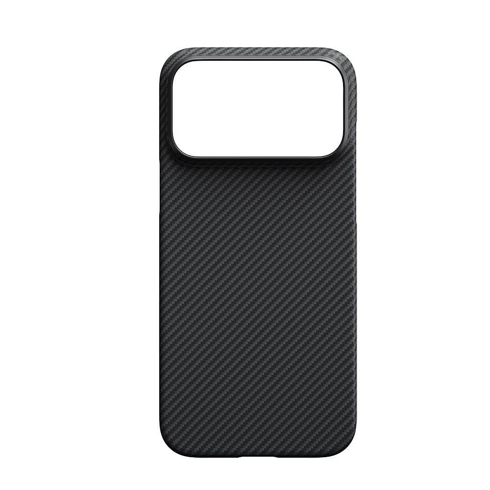 Apple iPhone 17 Pro Max Kılıf M-safe Şarj Özellikli 1500D Aramid Fiber Pitaka Ultra-Slim Classic Serisi Black-Grey Twill Kapak Siyah-Gri