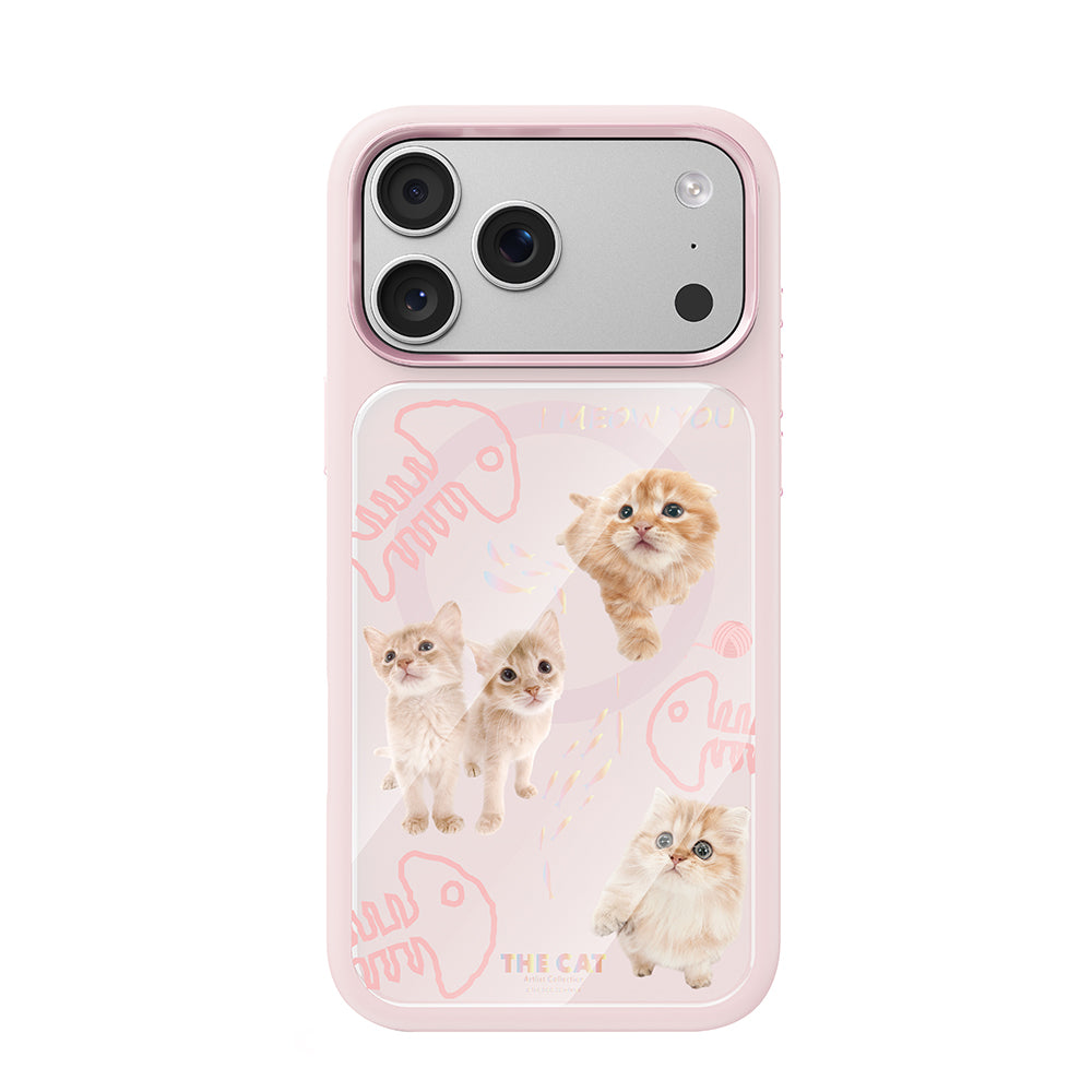 Apple iPhone 17 Pro Max Kılıf M-safe Şarj Özellikli 3D Baskılı Tasarım Mutural The Cat Serisi Kapak Pembe