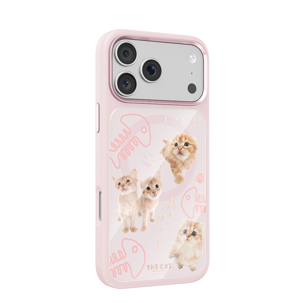 Apple iPhone 17 Pro Max Kılıf M-safe Şarj Özellikli 3D Baskılı Tasarım Mutural The Cat Serisi Kapak Pembe