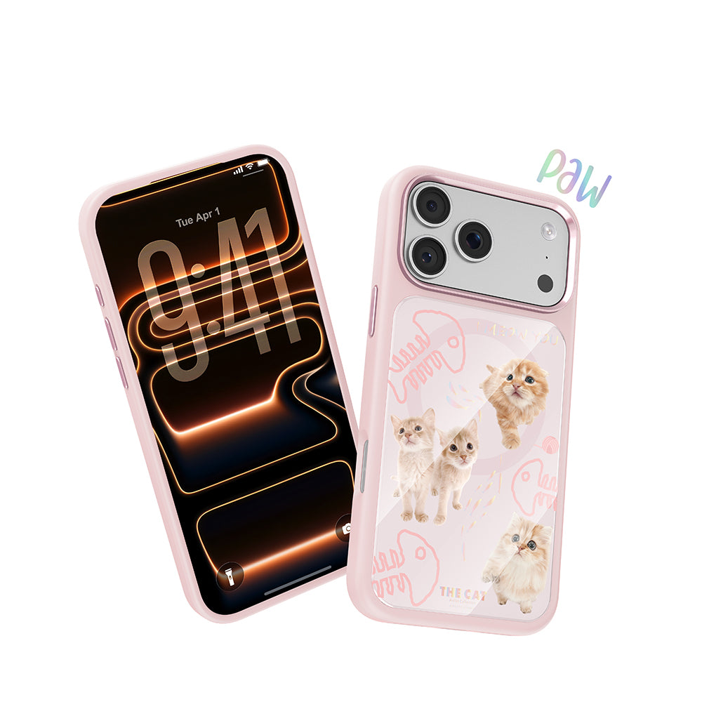 Apple iPhone 17 Pro Max Kılıf M-safe Şarj Özellikli 3D Baskılı Tasarım Mutural The Cat Serisi Kapak Pembe