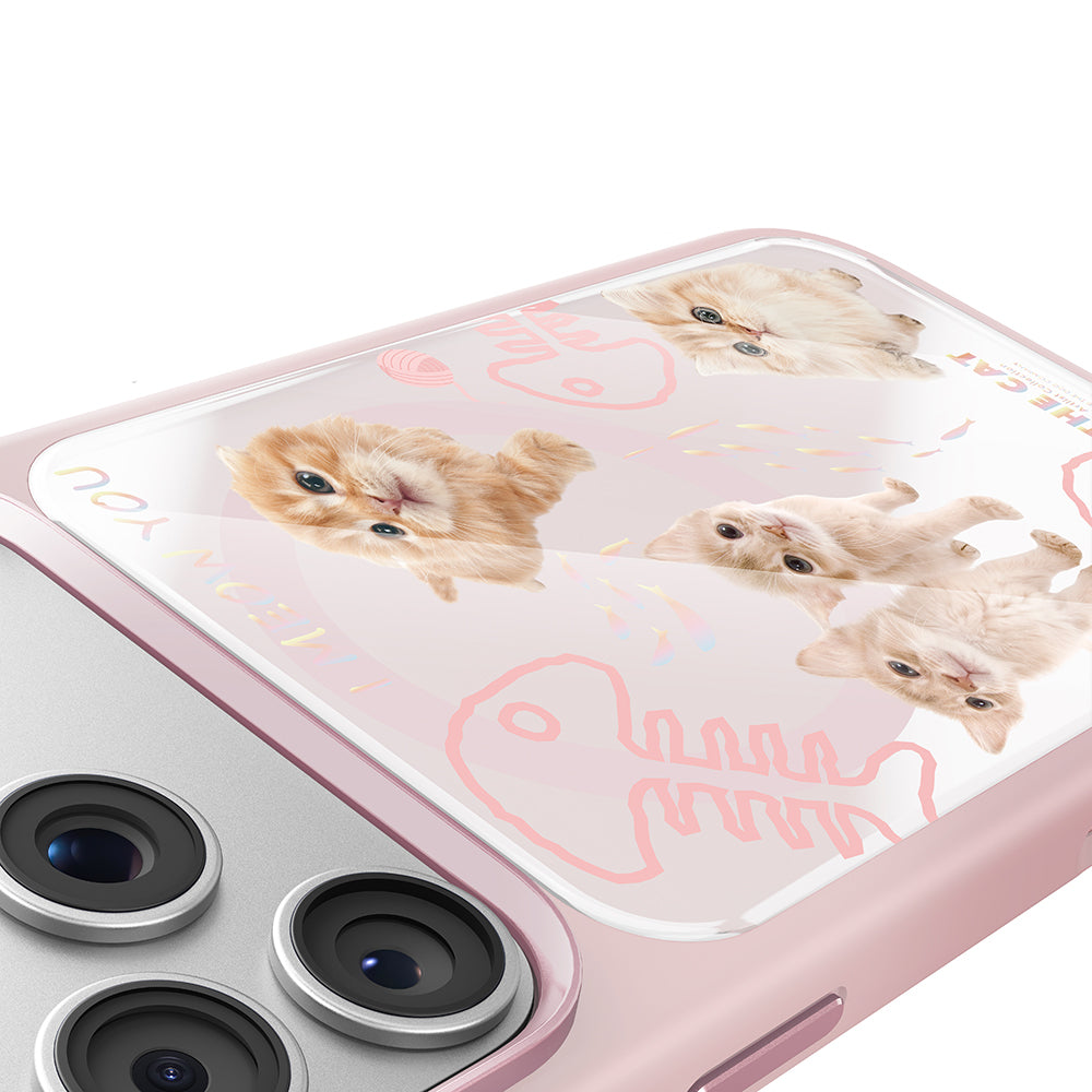 Apple iPhone 17 Pro Max Kılıf M-safe Şarj Özellikli 3D Baskılı Tasarım Mutural The Cat Serisi Kapak Pembe