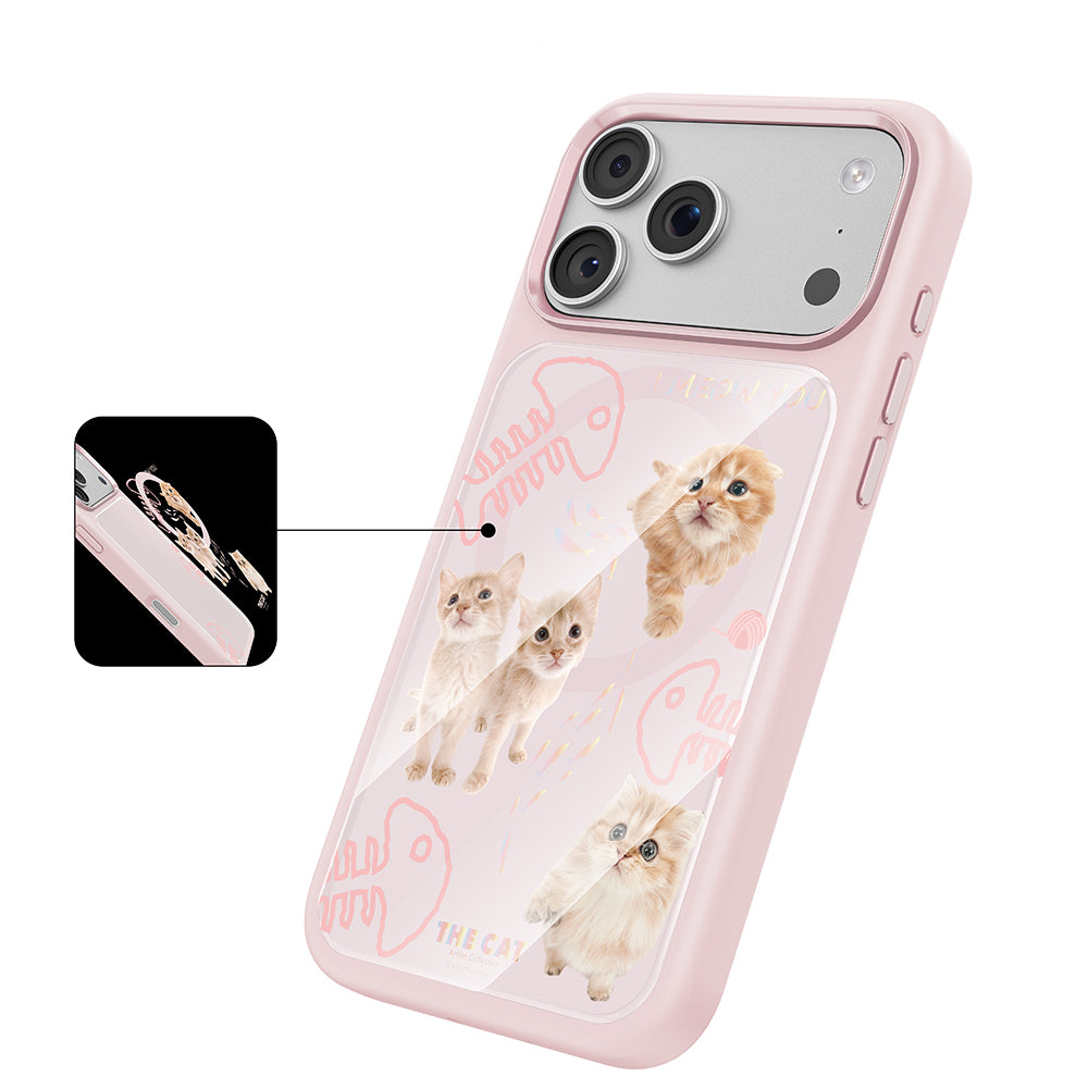 Apple iPhone 17 Pro Max Kılıf M-safe Şarj Özellikli 3D Baskılı Tasarım Mutural The Cat Serisi Kapak Pembe