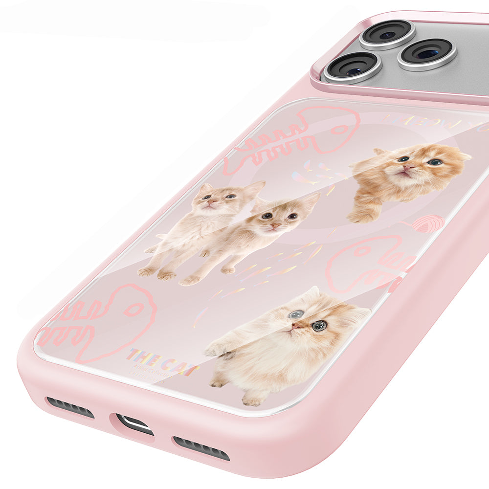 Apple iPhone 17 Pro Max Kılıf M-safe Şarj Özellikli 3D Baskılı Tasarım Mutural The Cat Serisi Kapak Pembe