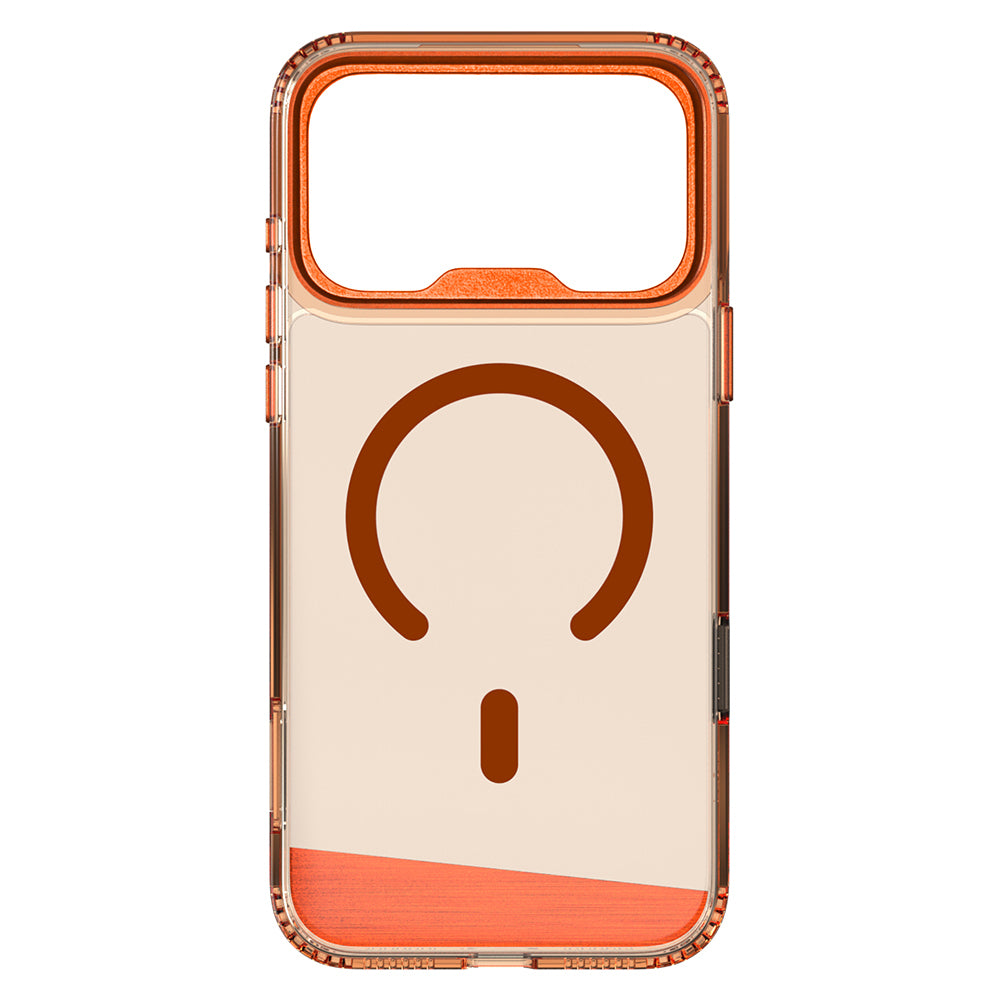 Apple iPhone 17 Pro Max Kılıf M-safe Şarj Özellikli Airbag Tasarımlı O-Ring Şeffaf Kajsa Alüminyum Trans Shield Serisi Kapak Turuncu-Gri