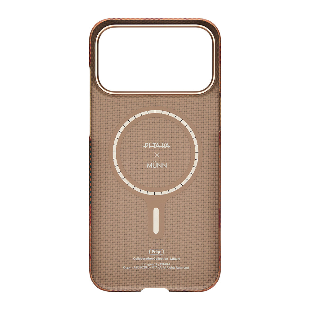 Apple iPhone 17 Pro Max Kılıf M-safe Şarj Özellikli Aramid Karbon Fiber Pitaka Flora in Grid Serisi Kapak Kahverengi
