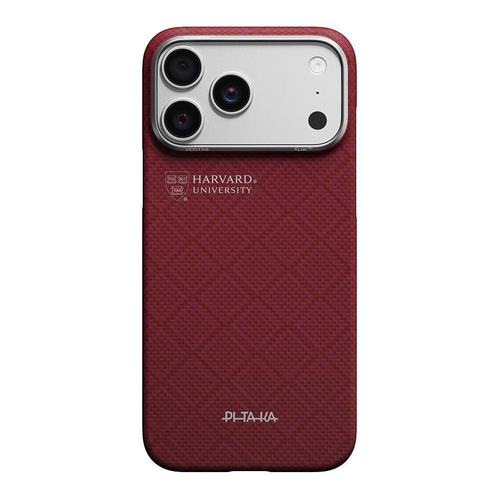 Apple iPhone 17 Pro Max Kılıf M-safe Şarj Özellikli Aramid Fiber Pitaka Harvard University Serisi Kapak Kırmızı
