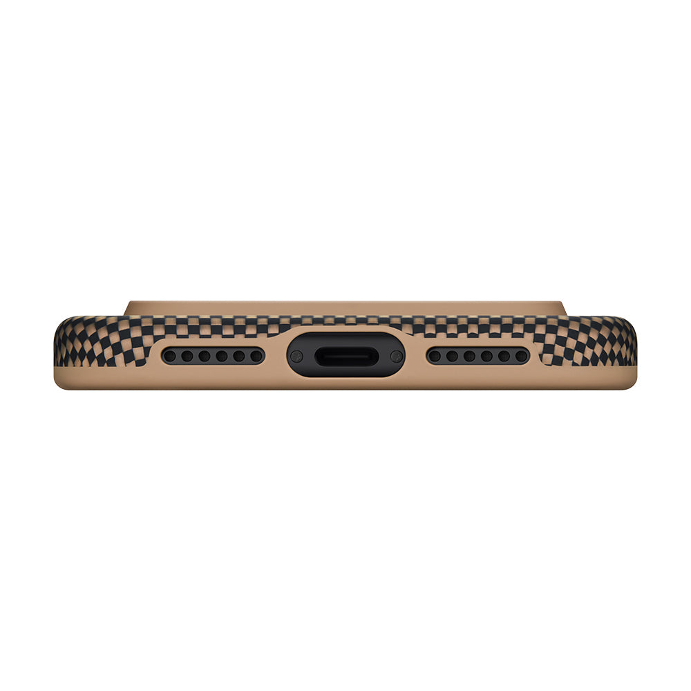 Apple iPhone 17 Pro Max Kılıf M-safe Şarj Özellikli Aramid Fiber Pitaka Military-Grade Sunset-Moonrise Serisi Kapak Kahverengi