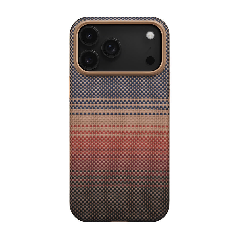 Apple iPhone 17 Pro Max Kılıf M-safe Şarj Özellikli Aramid Fiber Pitaka Military-Grade Sunset-Moonrise Serisi Kapak Kahverengi