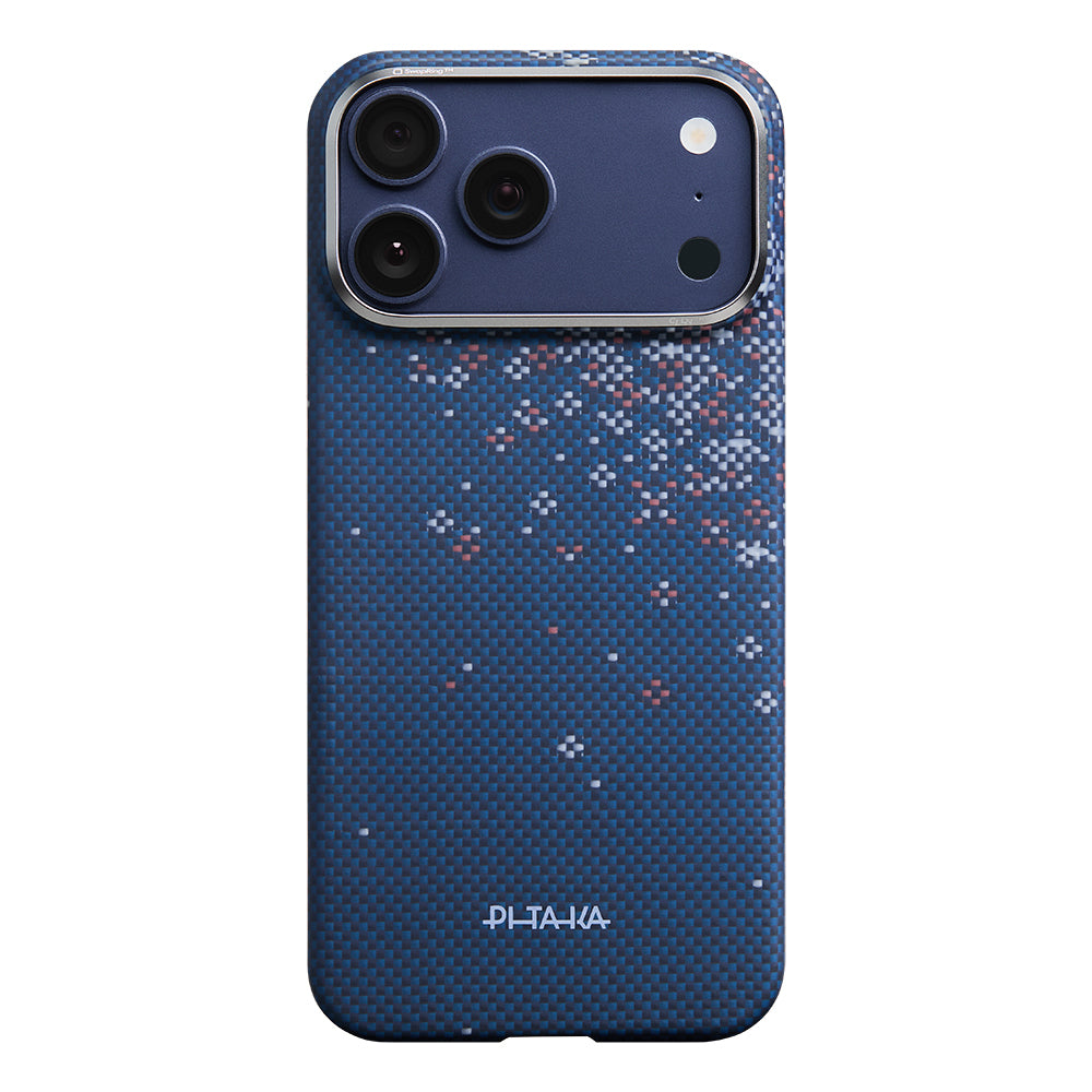Apple iPhone 17 Pro Max Kılıf M-safe Şarj Özellikli Aramid Karbon Fiber Pitaka Sakura Hours Serisi Kapak Lacivert