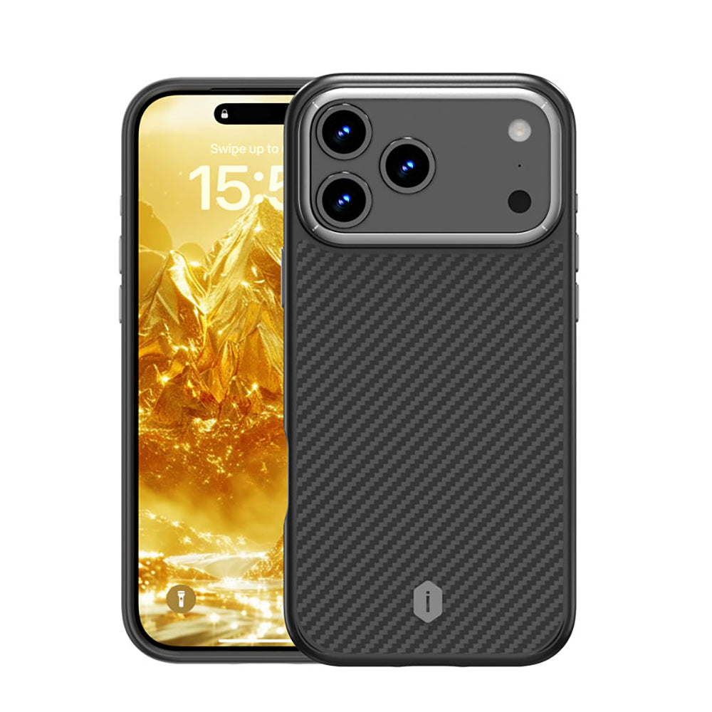 Apple iPhone 17 Pro Max Kılıf M-safe Şarj Özellikli Aramid Fiber Wiwu Defense Ultra Serisi DCC-205 Kapak Siyah