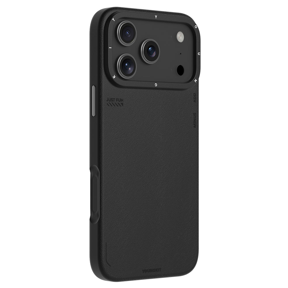 Apple iPhone 17 Pro Max Kılıf M-safe Şarj Özellikli Basit Mat Deri Desenli Youngkit Tech Fashion Serisi Kapak Siyah