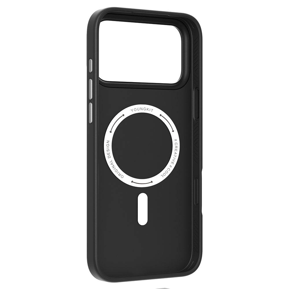 Apple iPhone 17 Pro Max Kılıf M-safe Şarj Özellikli Basit Mat Deri Desenli Youngkit Tech Fashion Serisi Kapak Siyah