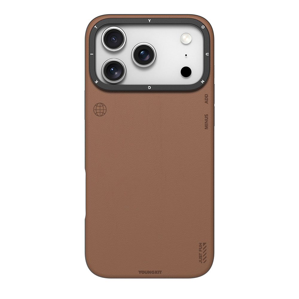 Apple iPhone 17 Pro Max Kılıf M-safe Şarj Özellikli Basit Mat Deri Desenli Youngkit Tech Fashion Serisi Kapak Kahverengi