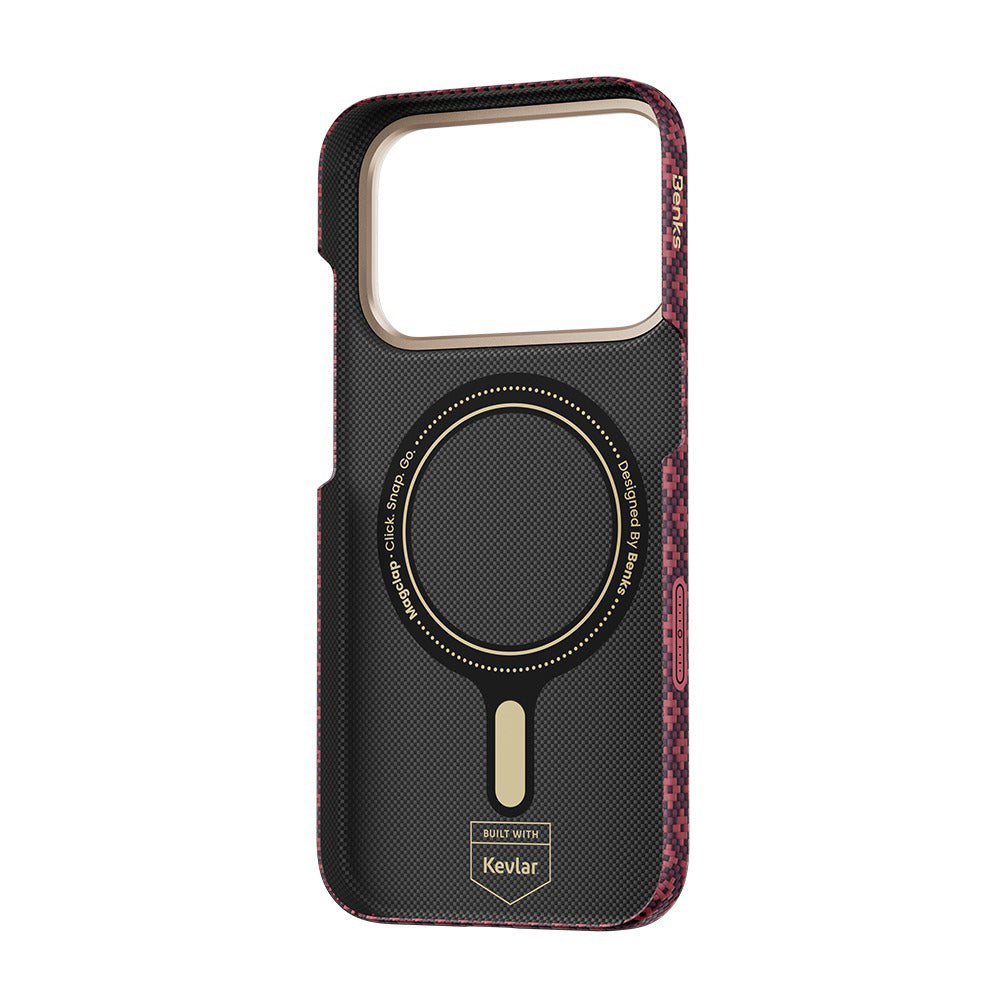Apple iPhone 17 Pro Max Kılıf M-Safe Şarj Özellikli Benks ArmorAir ArmorGrid Serisi C1 Kevlar Karbon Kapak Bordo