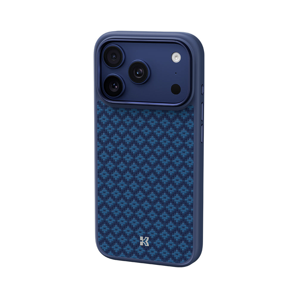 Apple iPhone 17 Pro Max Kılıf M-Safe Şarj Özellikli Benks ArmorPro ArmorGrid Serisi Kevlar Kapak Mavi