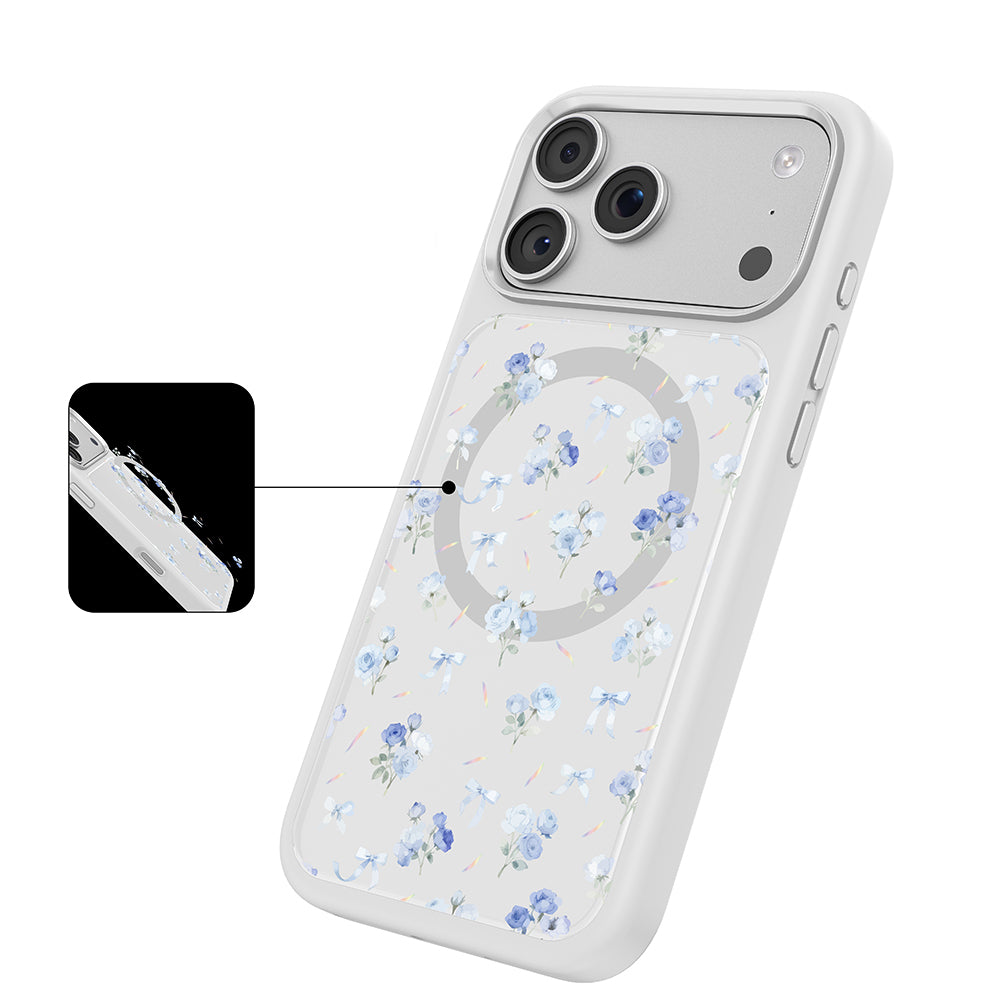 Apple iPhone 17 Pro Max Kılıf M-safe Şarj Özellikli Çiçek Tasarımlı Mutural Flower Serisi Kapak Beyaz