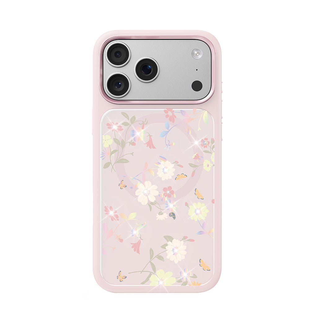 Apple iPhone 17 Pro Max Kılıf M-safe Şarj Özellikli Çiçek Tasarımlı Mutural Flower Serisi Kapak Pembe