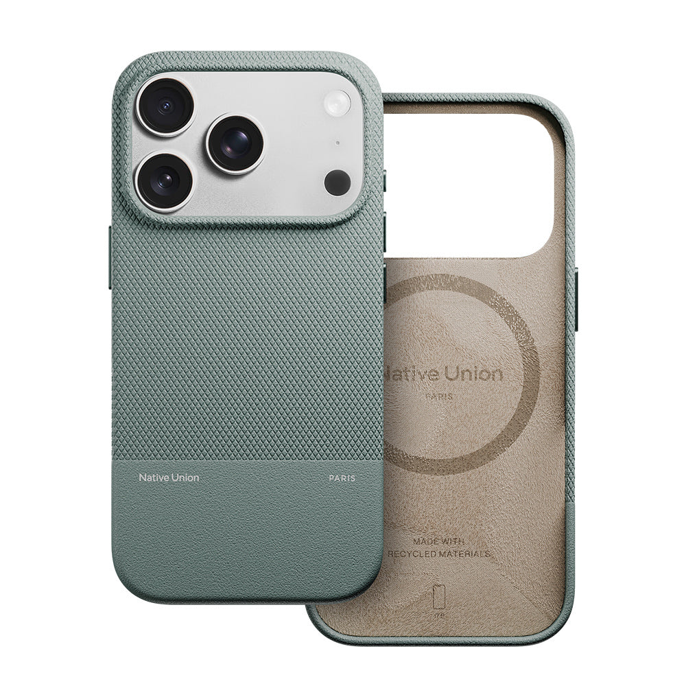Apple iPhone 17 Pro Max Kılıf M-safe Şarj Özellikli Deri Dokulu Native Union RE Classic Serisi Kapak Koyu Yeşil
