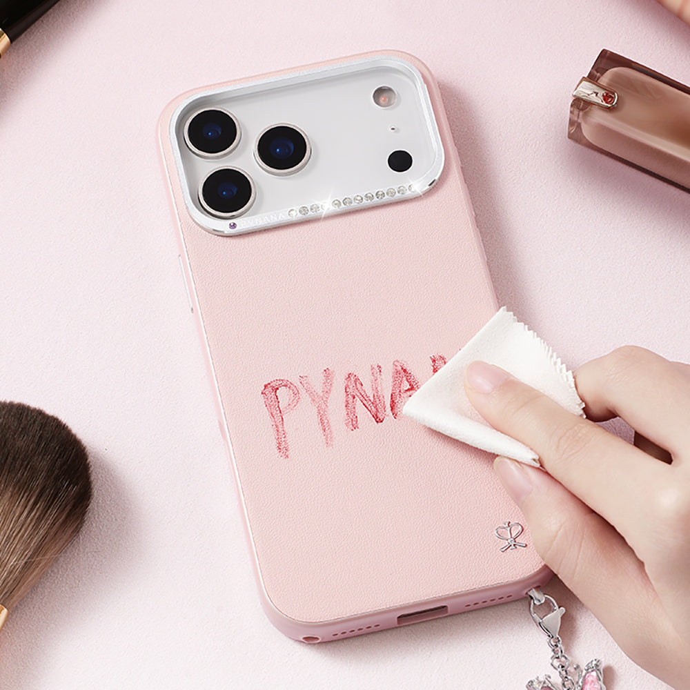 Apple iPhone 17 Pro Max Kılıf M-safe Şarj Özellikli Deri Tasarımlı Pynana Starry Serisi Kapak Pembe