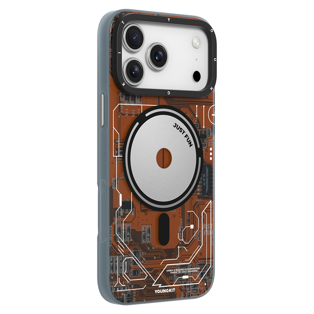Apple iPhone 17 Pro Max Kılıf M-safe Şarj Özellikli Kamera Denetim Butonlu Youngkit Technology Serisi Kapak Turuncu