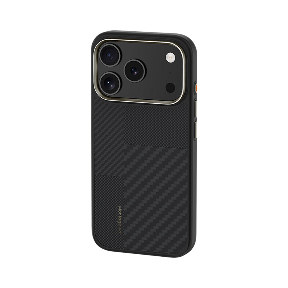 Apple iPhone 17 Pro Max Kılıf M-safe Şarj Özellikli Karbon Fiber Benks Montage Hybrid ArmorPro Kevlar Kapak Siyah