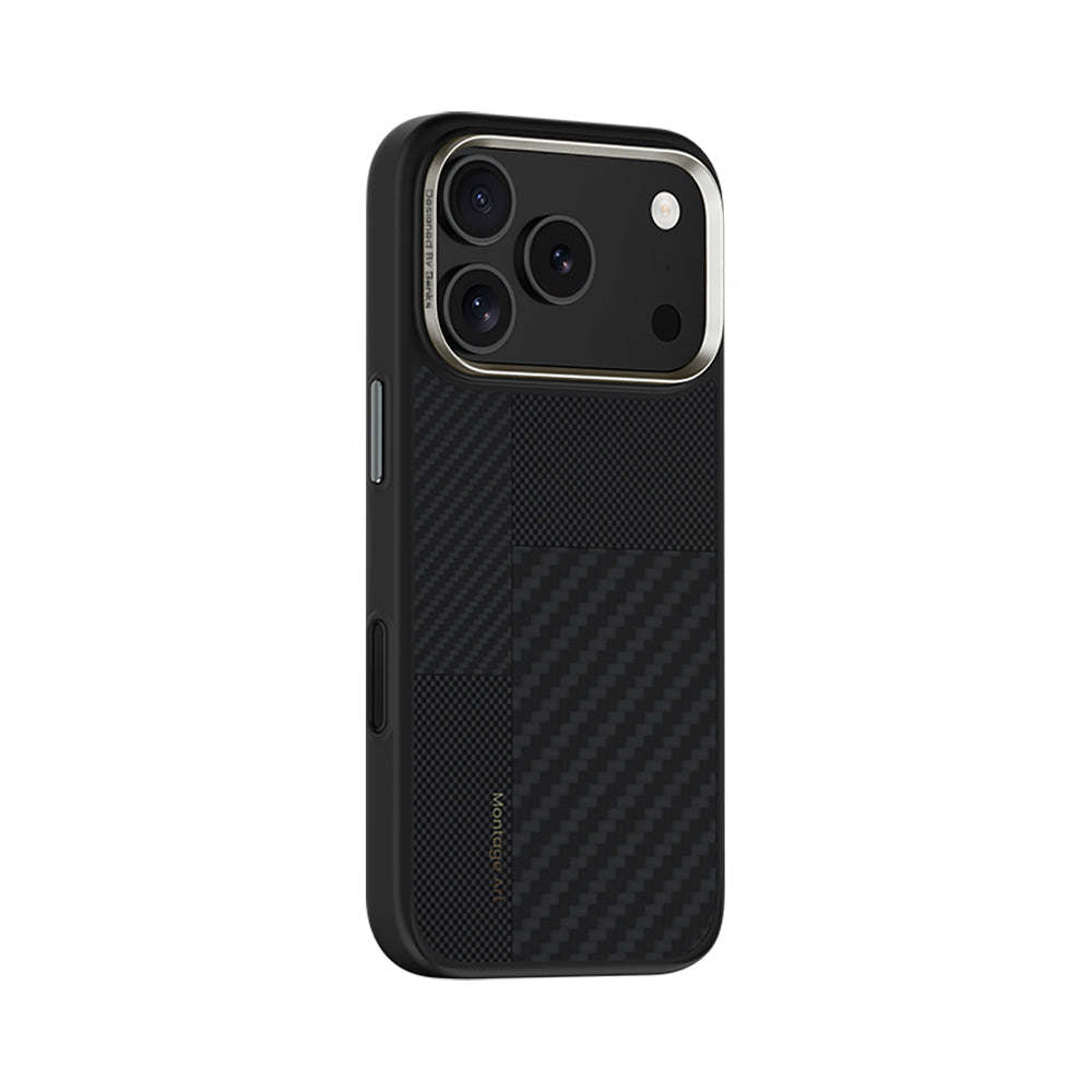 Apple iPhone 17 Pro Max Kılıf M-safe Şarj Özellikli Karbon Fiber Benks Montage Hybrid ArmorPro Kevlar Kapak Siyah