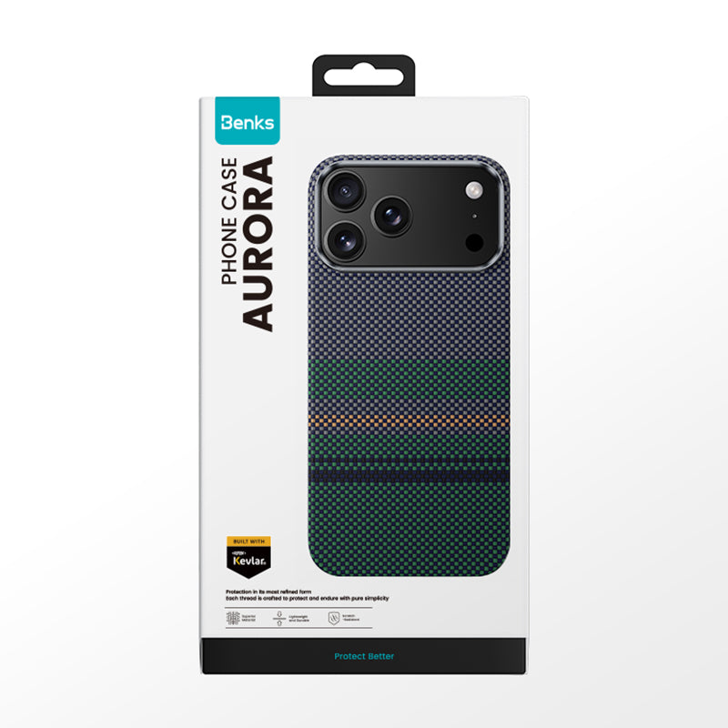 Apple iPhone 17 Pro Max Kılıf M-safe Şarj Özellikli Karbon Fiber Tasarımlı Benks Aurora ArmorAir Kevlar Kapak Siyah
