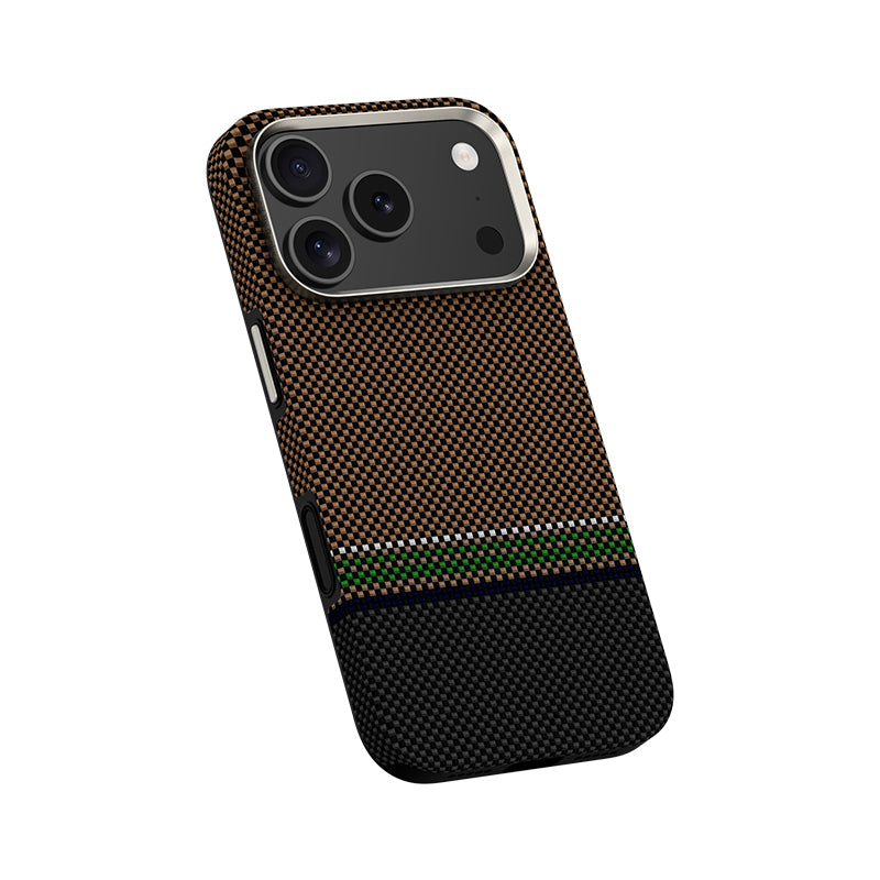 Apple iPhone 17 Pro Max Kılıf M-safe Şarj Özellikli Karbon Fiber Tasarımlı Benks Prestige ArmorPro Kevlar Kapak Gold
