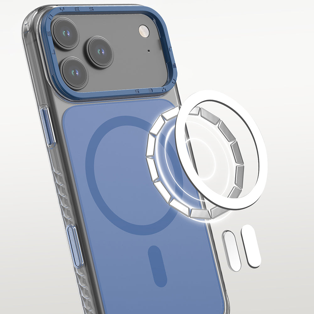 Apple iPhone 17 Pro Max Kılıf M-safe Şarj Özellikli Metal Kamera Çerçeveli Airbag Tasarımlı Lenyes CK221 Sert PC Kapak Mavi