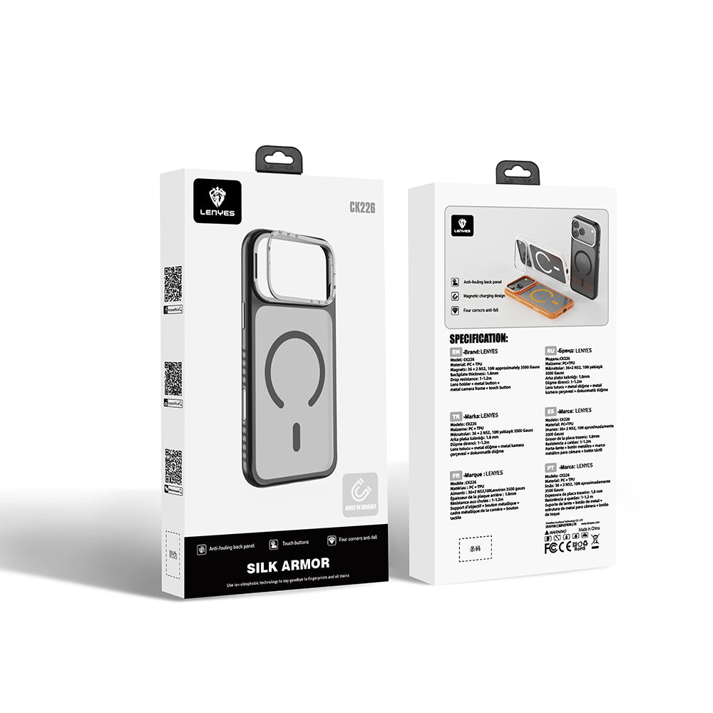 Apple iPhone 17 Pro Max Kılıf M-safe Şarj Özellikli Metal Kamera Standlı Lenyes CK226 PC Kapak Turuncu