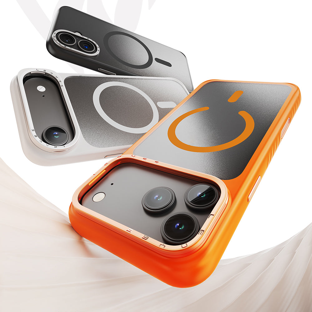 Apple iPhone 17 Pro Max Kılıf M-safe Şarj Özellikli Metal Kamera Standlı Lenyes CK226 PC Kapak Turuncu