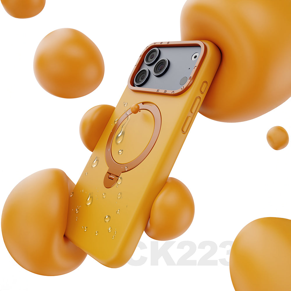 Apple iPhone 17 Pro Max Kılıf M-safe Şarj Özellikli Metal Standlı Sıvı Silikon Lenyes CK223 Kapak Turuncu