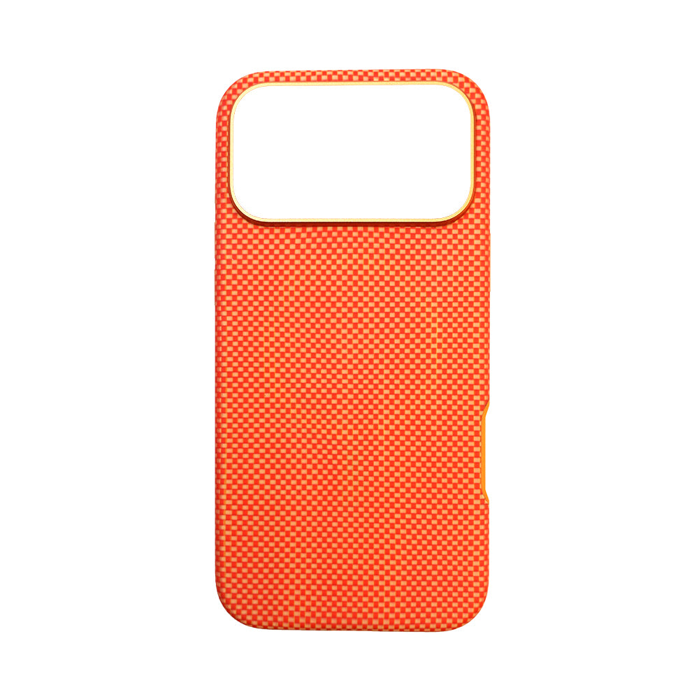 Apple iPhone 17 Pro Max Kılıf M-safe Şarj Özellikli Mohseven 1500D Aramid Fiber Kapak Turuncu-Gold