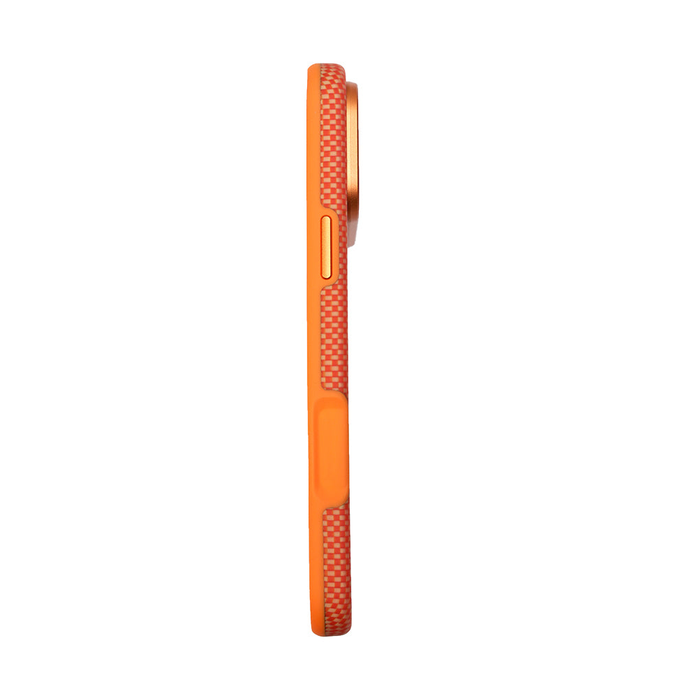 Apple iPhone 17 Pro Max Kılıf M-safe Şarj Özellikli Mohseven 1500D Aramid Fiber Kapak Turuncu-Gold