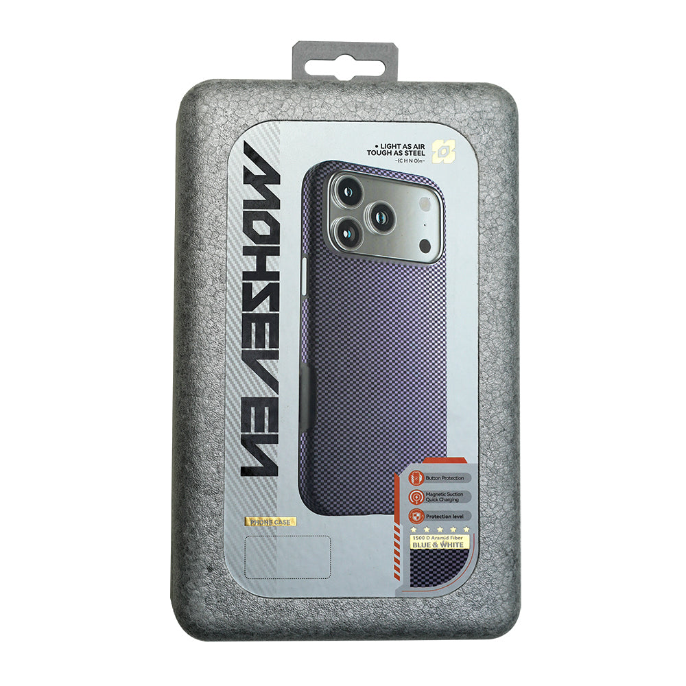 Apple iPhone 17 Pro Max Kılıf M-safe Şarj Özellikli Mohseven 1500D Aramid Fiber Kapak Mavi