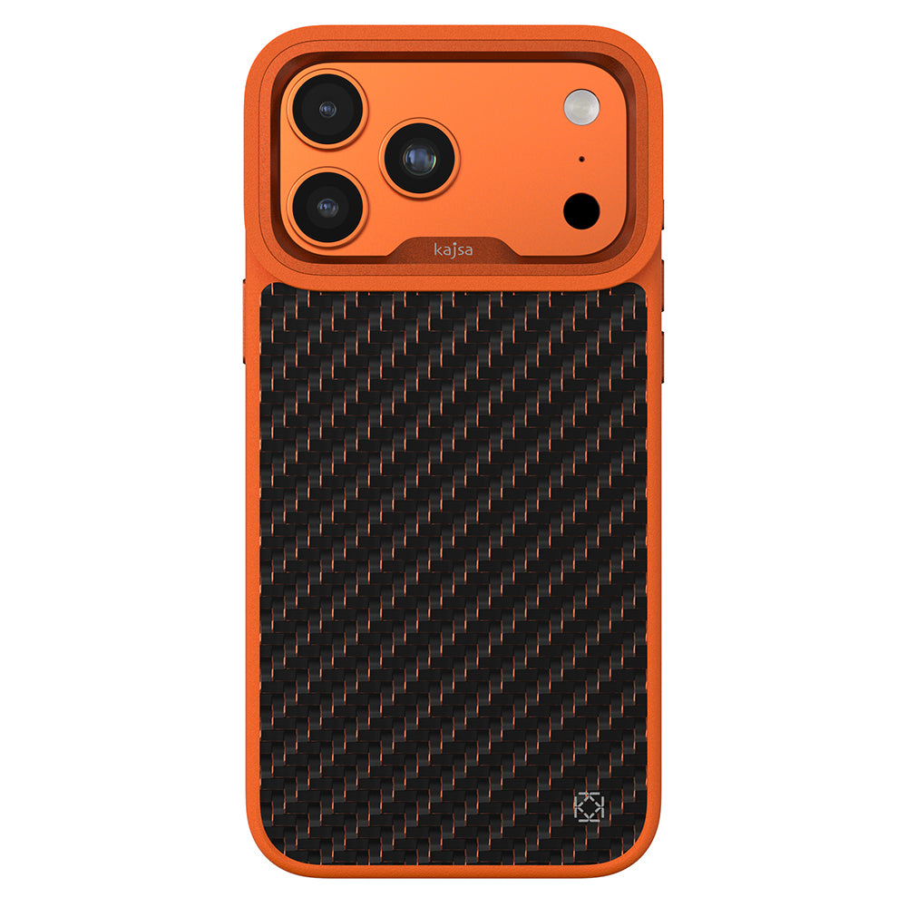 Apple iPhone 17 Pro Max Kılıf M-safe Şarj Özellikli O-Ring Kajsa Carbon Fiber Serisi Kapak Turuncu