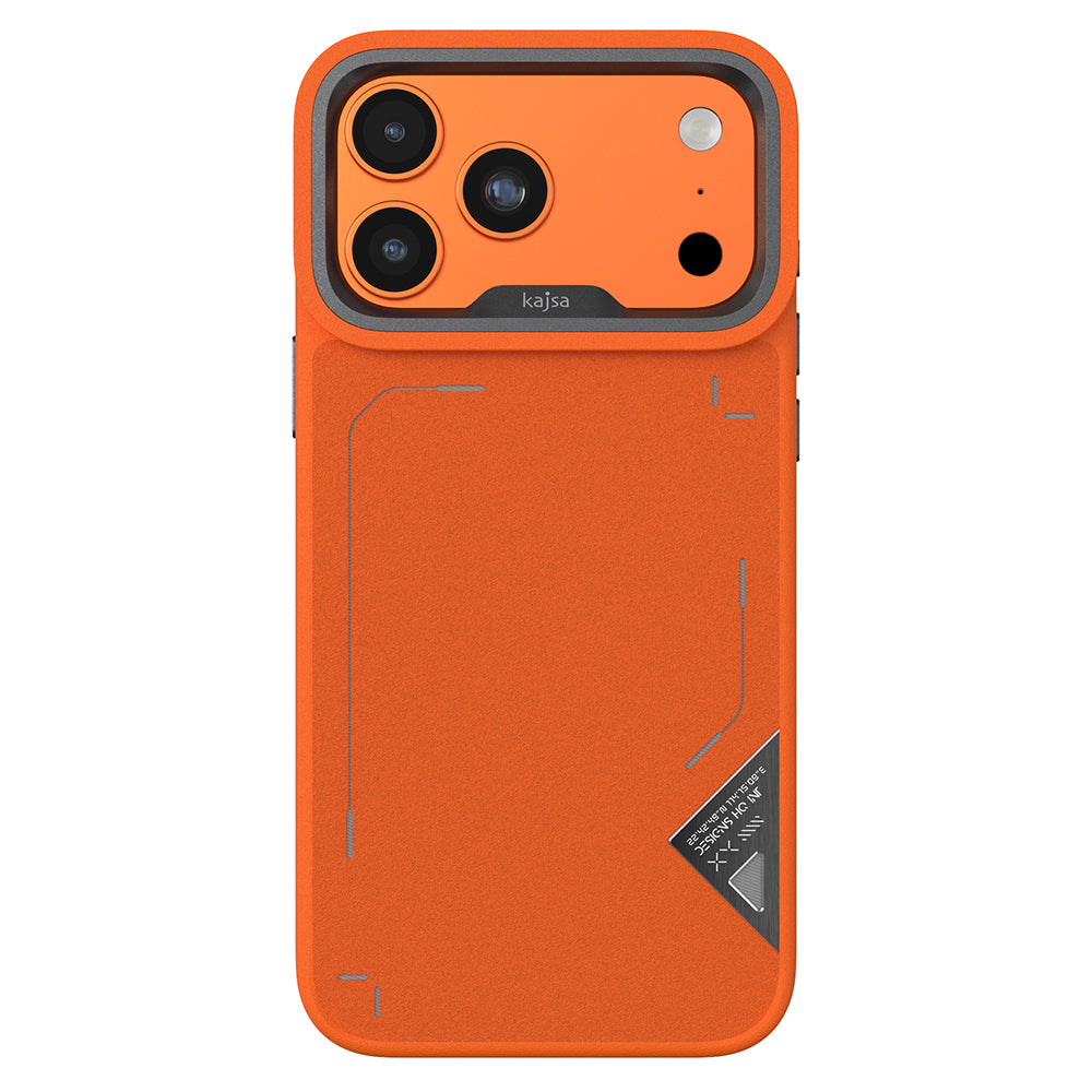 Apple iPhone 17 Pro Max Kılıf M-safe Şarj Özellikli O-Ring Metal Kamera Çerçeveli Kajsa Matrix Collection Kapak Turuncu-Gri