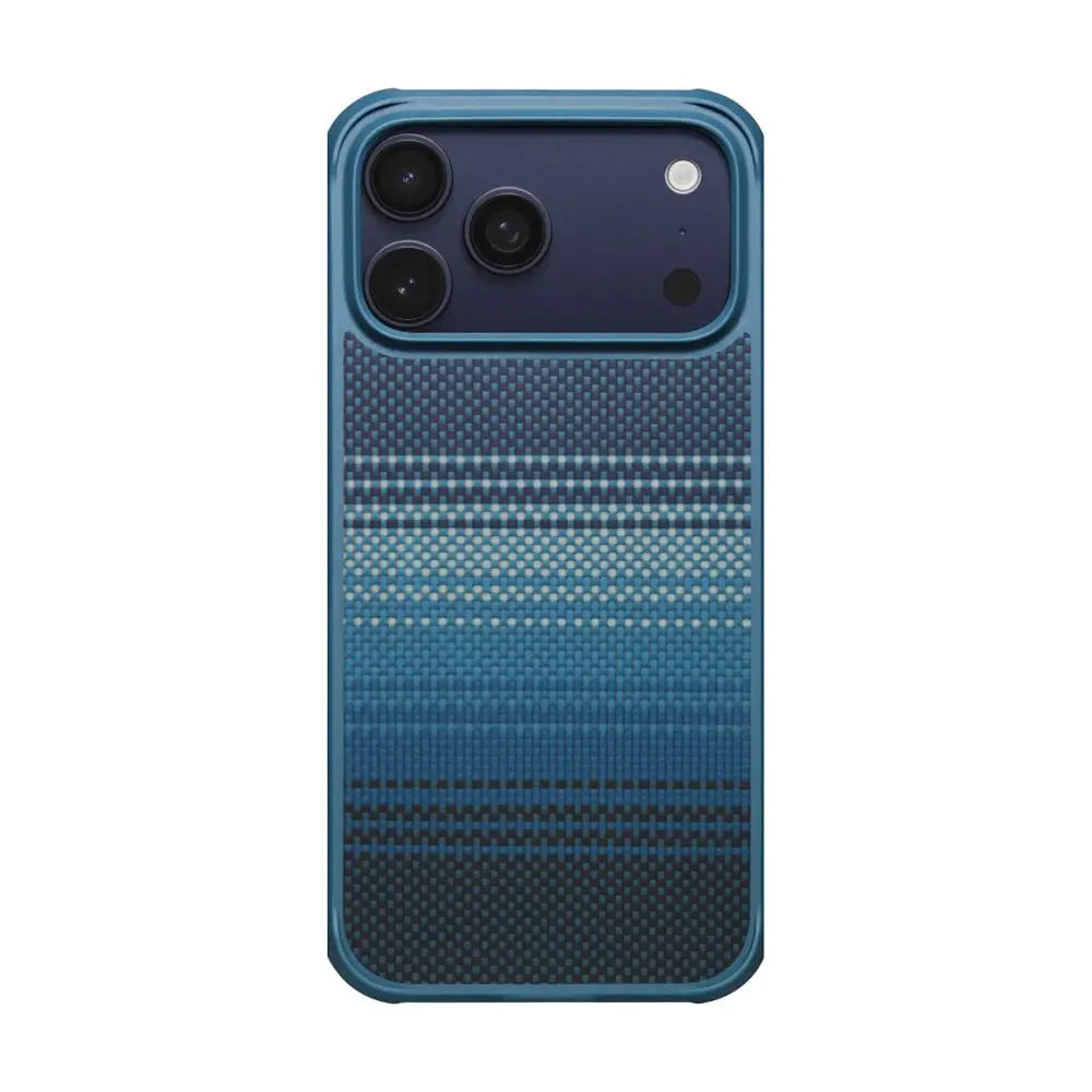 Apple iPhone 17 Pro Max Kılıf M-safe Şarj Özellikli Pitaka Tactile Woven Sunset-Moonrise Aramid Pro Guard Serisi Kapak Mavi