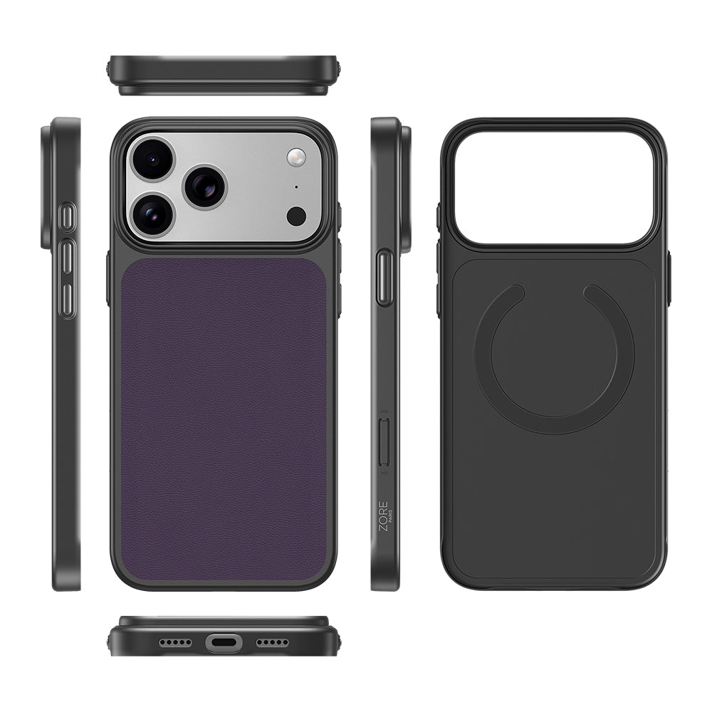 Apple iPhone 17 Pro Max Kılıf M-Safe Şarj Özellikli PU Zore Paris Trexo Sert PC Kapak Mor