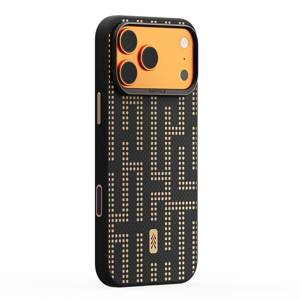 Apple iPhone 17 Pro Max Kılıf M-safe Şarj Özellikli Raptic Aramid Dual Grid Serisi Karbon Kapak Siyah
