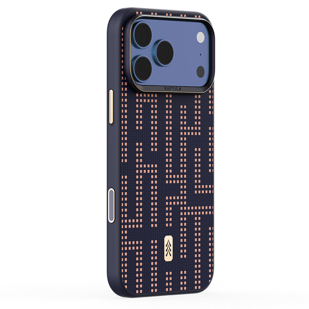 Apple iPhone 17 Pro Max Kılıf M-safe Şarj Özellikli Raptic Aramid Dual Grid Serisi Karbon Kapak Lacivert