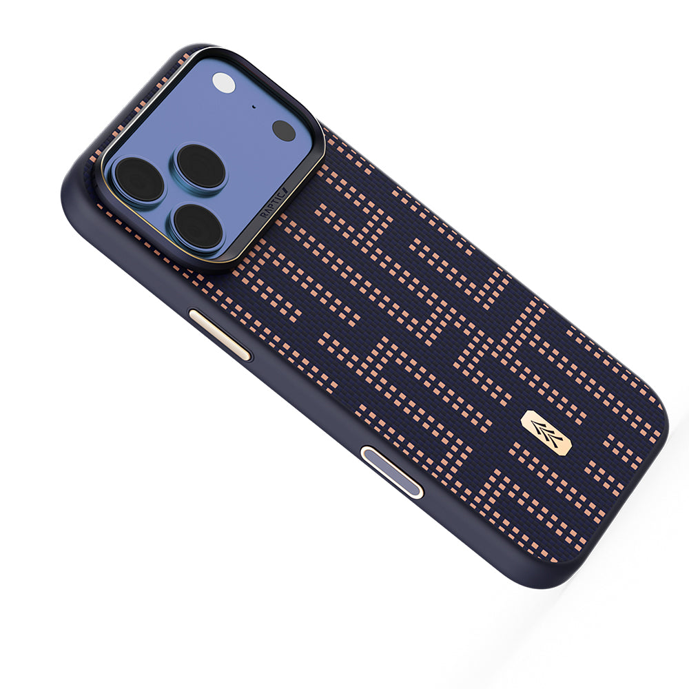 Apple iPhone 17 Pro Max Kılıf M-safe Şarj Özellikli Raptic Aramid Dual Grid Serisi Karbon Kapak Lacivert
